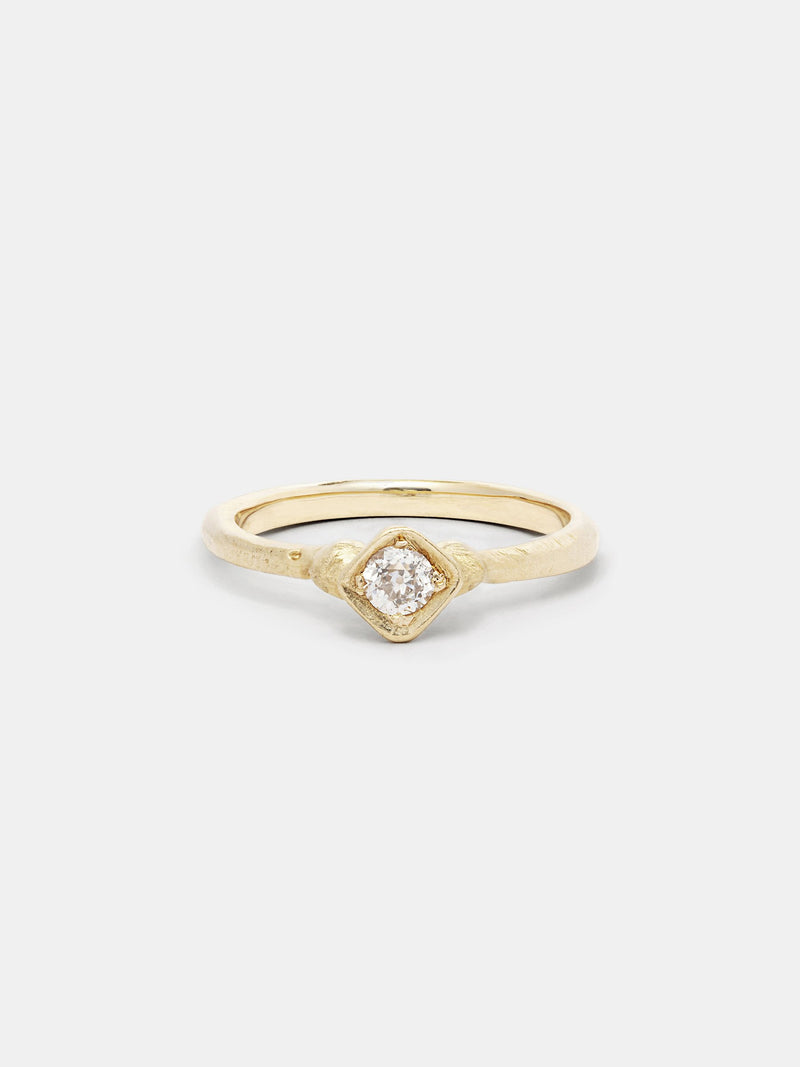 Shown: 0.25ct near colorless antique diamond in 14k yellow gold with organic texture and signature matte finish.