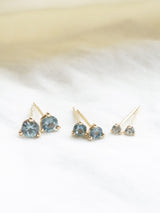 Shown: (From left to right) Montana sapphire studs in 4mm, 3mm, and 2mm.