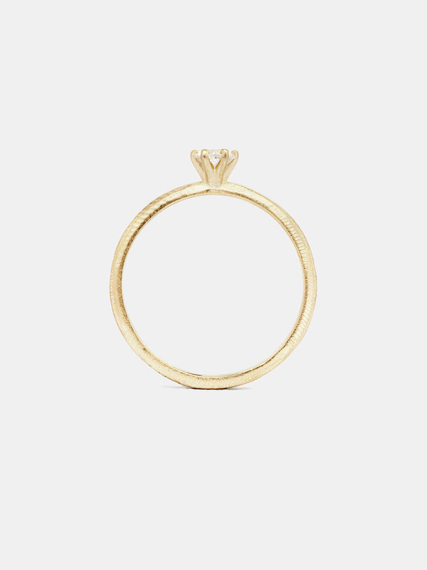 Aster Ring with 0.25ct antique diamond n 14k yellow gold with organic texture and signature matte texture.