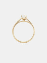Camellia Pear Solitaire with 0.5ct colorless recycled pear diamond in 14k yellow gold with organic texture and signature matte finish.
