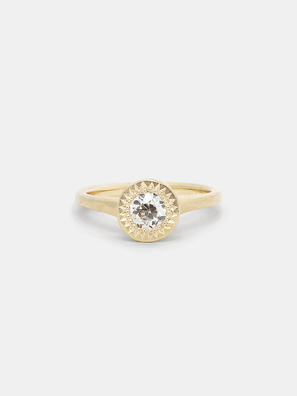 Shown: 0.5ct near colorless antique diamond in 14k yellow gold with organic texture and signature matte finish.