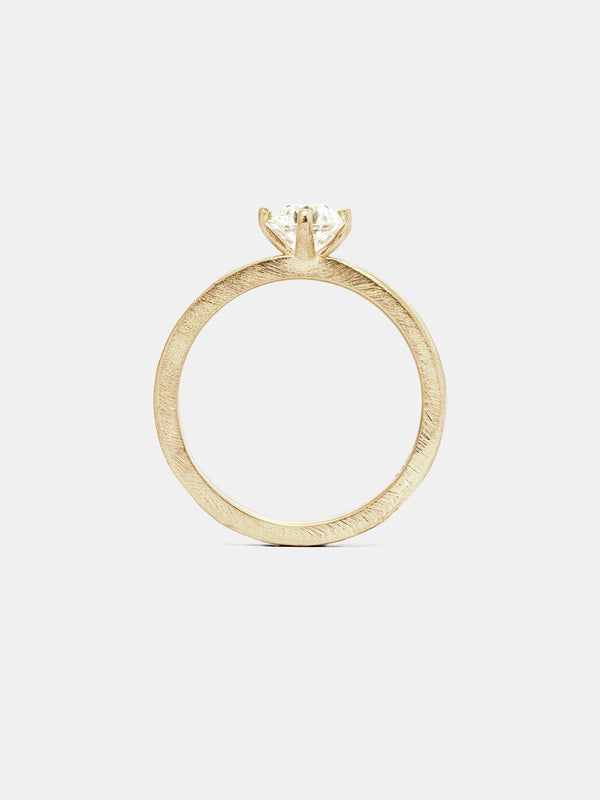 Compass Solitaire with 0.75ct near colorless antique diamond in 14k yellow gold with organic texture and signature matte finish.