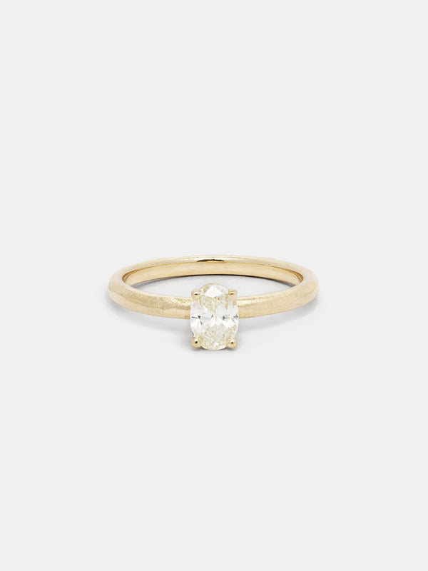 Shown: 0.5ct faint color antique diamond in 14k yellow gold with organic texture and signature matte finish.