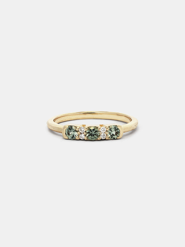 Shown: Mint sapphires in 14k yellow gold with organic texture and signature matte finish.