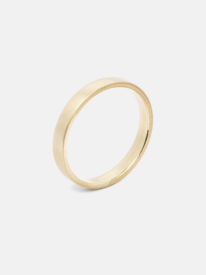 Pipecut Band- 3mm in 14k yellow gold with smooth texture and signature matte finish.
