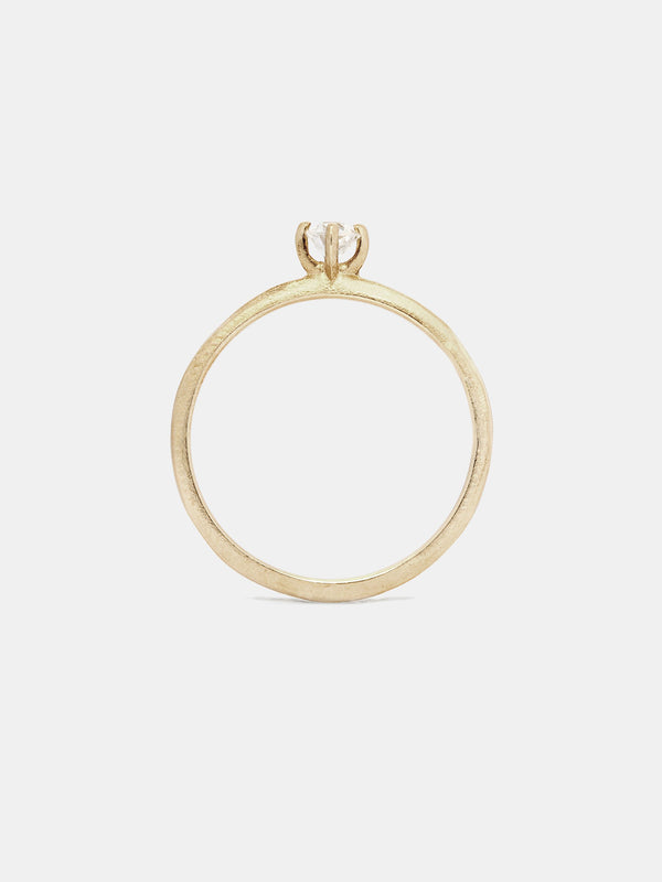 Pyxis ring with 3mm antique diamond in 14k yellow gold and organic texture with signature matte finish.