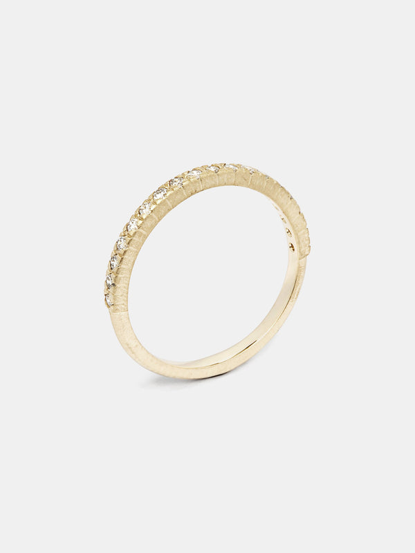 Viburnum Pave Half Eternity Band- 1.5mm Diamonds in 14k yellow gold with organic texture and signature matte finish.