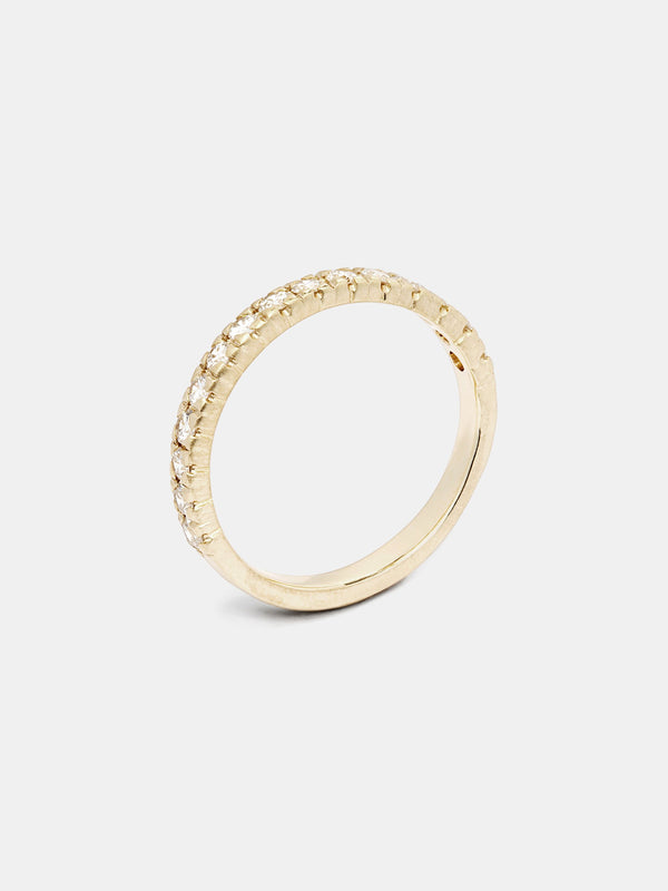 Viburnum Pave Half Eternity Band- 2mm Diamonds in 14k yellow gold with organic texture and signature matte finish.