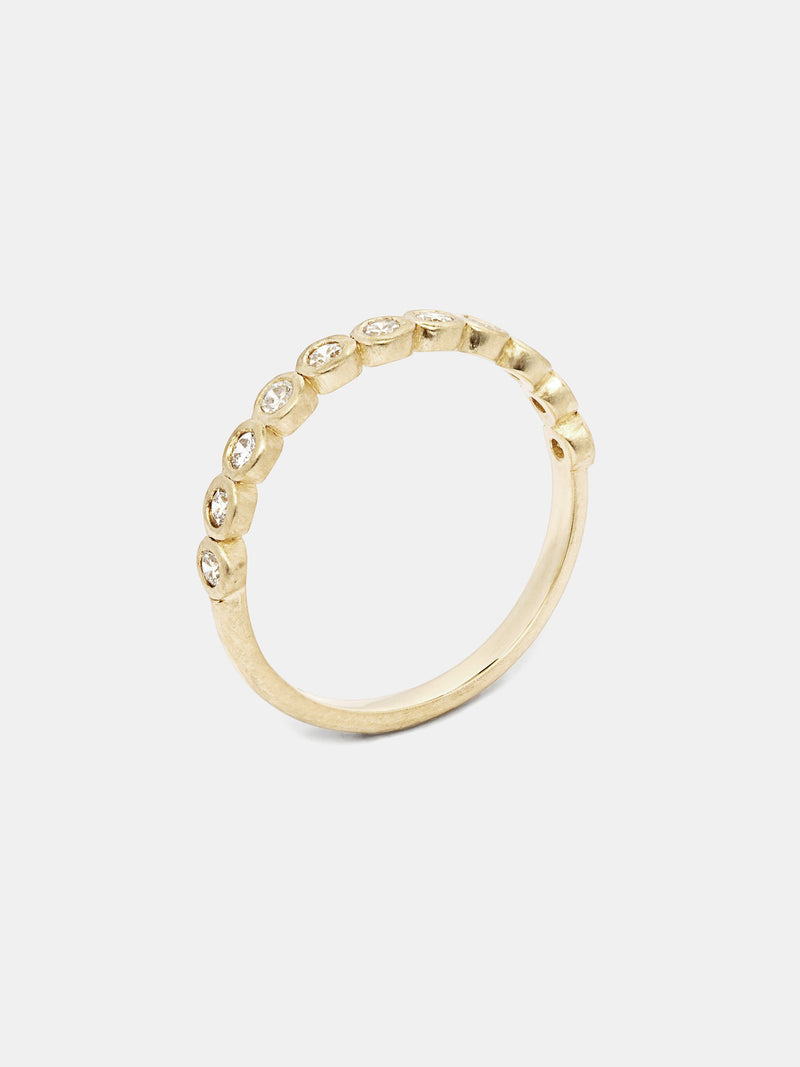 Willow Half- Eternity Band with 2mm recycled diamonds in 14k yellow gold with smooth texture and signature matte finish. 