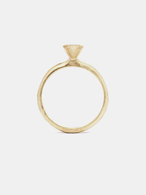 Yarrow Oval Solitaire with 0.5ct colorless recycled diamond in 14k yellow gold with organic texture and signature matte finish.